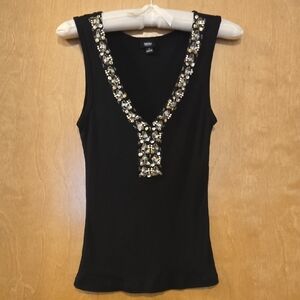 Mossimo Beaded V-Neck Sleeveless Tank Top - Black